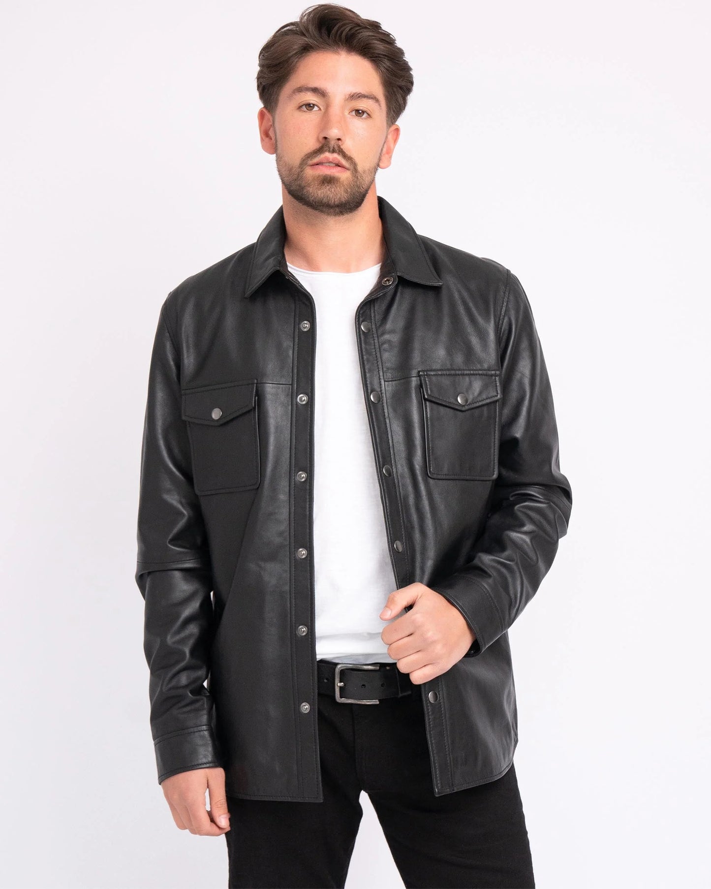 Krome | Men's Button-Down Leather Shirt