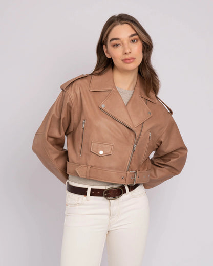 Marlin | Cropped Leather Moto Jacket