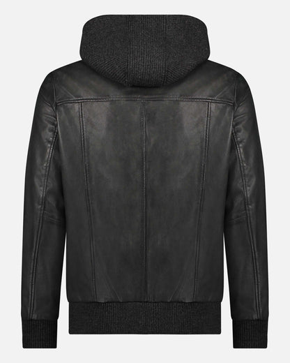 York | Leather Moto Jacket with Hoodie