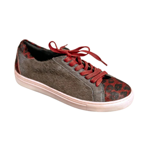 Saul Burgundy Leopard Cowhair Tennis Shoes